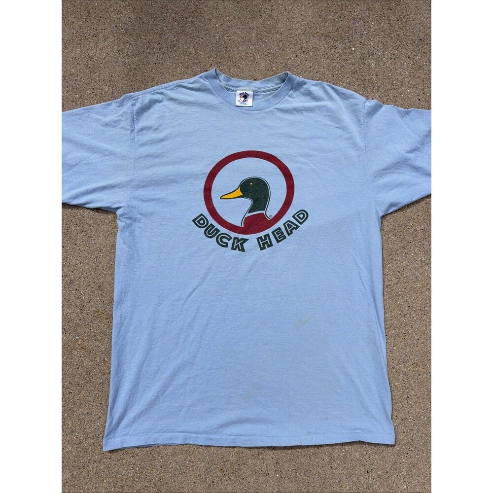 Vintage Duck Head Graphic Tee 90s USA Single Stitch Blue Cotton XL